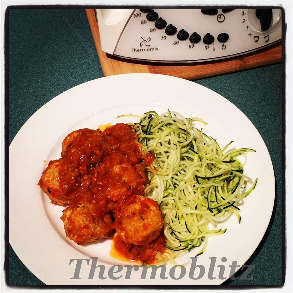 Chicken with Quinoa and Feta Meatballs with Tomato Hidden Veg Pasta Sauce and&nbsp;Zoodles